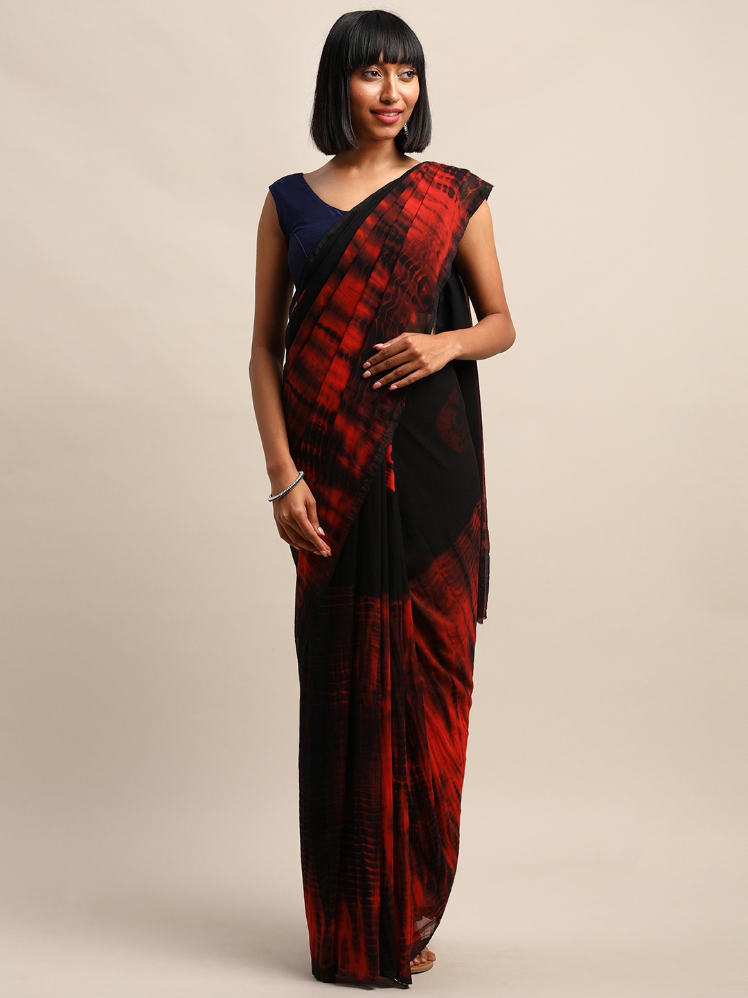 

Shaily Black & Red Dyed Saree