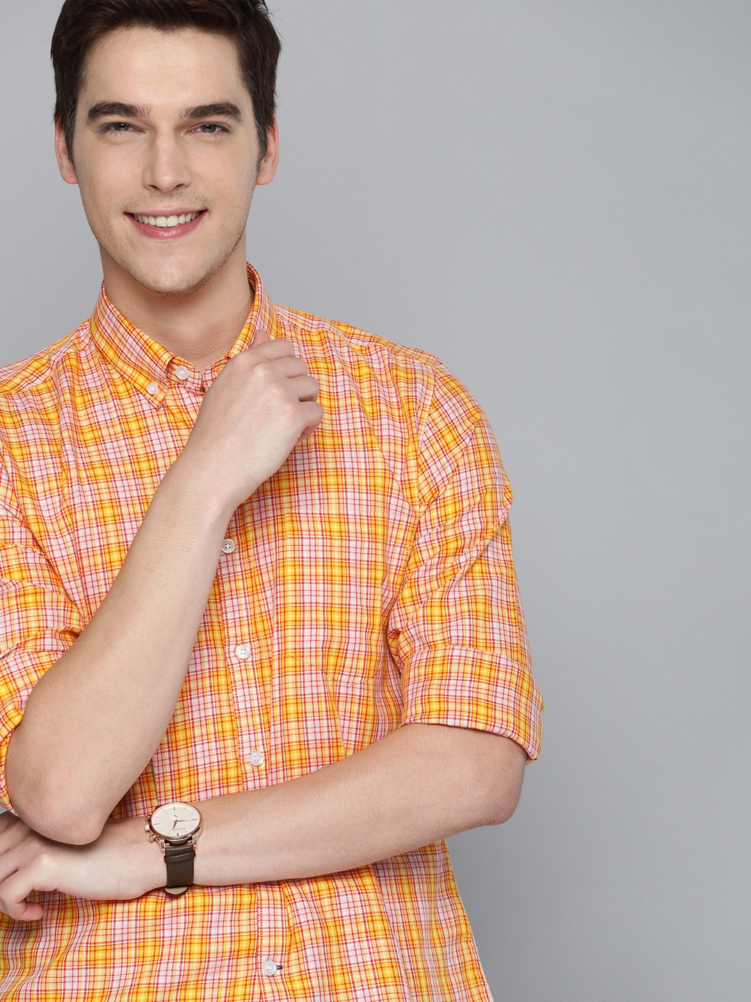 

Mast & Harbour Men Yellow & Red Checked Casual Sustainable Shirt