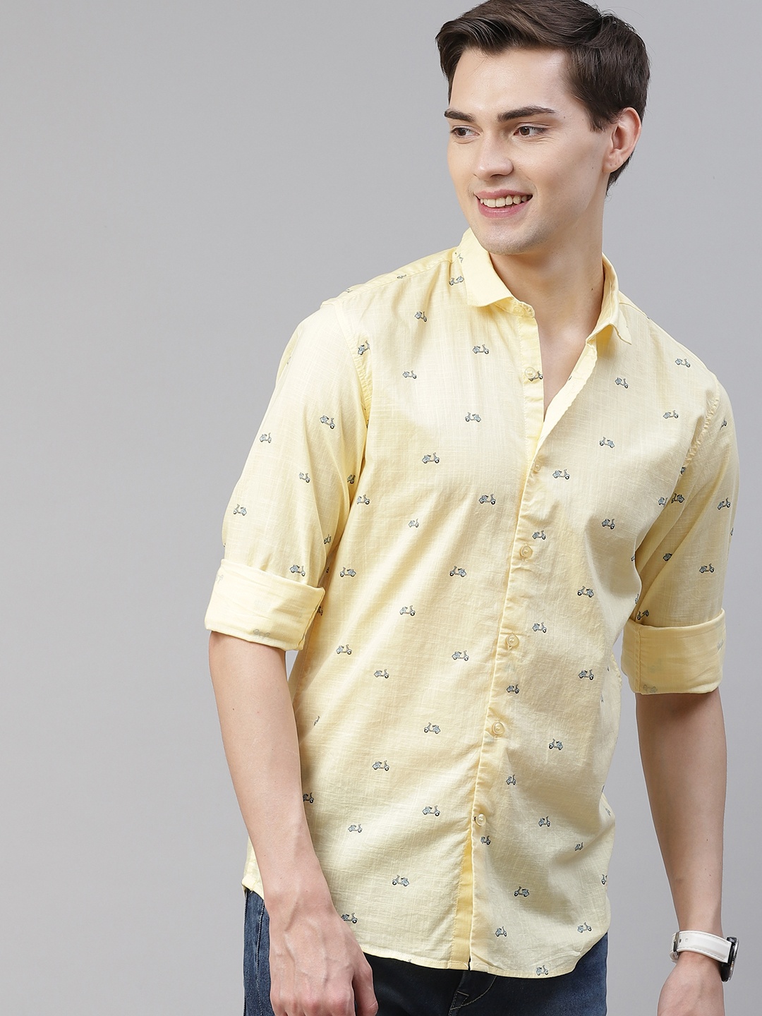 

Mast & Harbour Men Yellow & Black Regular Fit Pure Cotton Printed Casual Sustainable Shirt