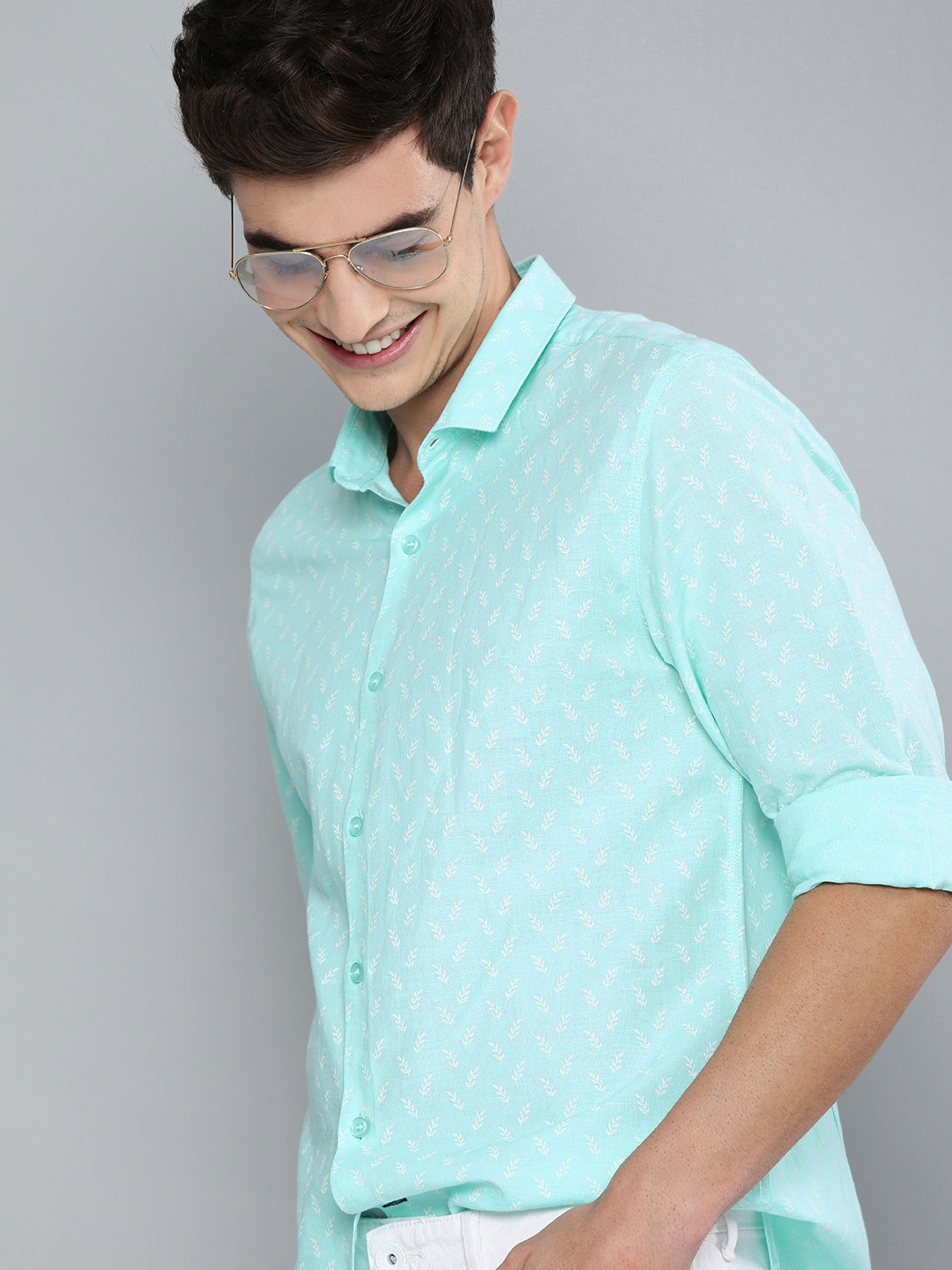 

Mast & Harbour Printed Cotton Linen Shirt, Blue