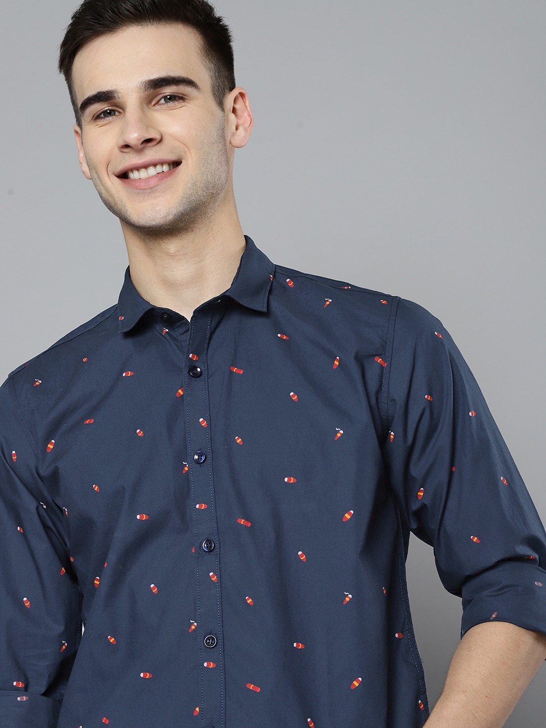 

Mast & Harbour Men Navy Blue Pure Cotton Printed Casual Shirt