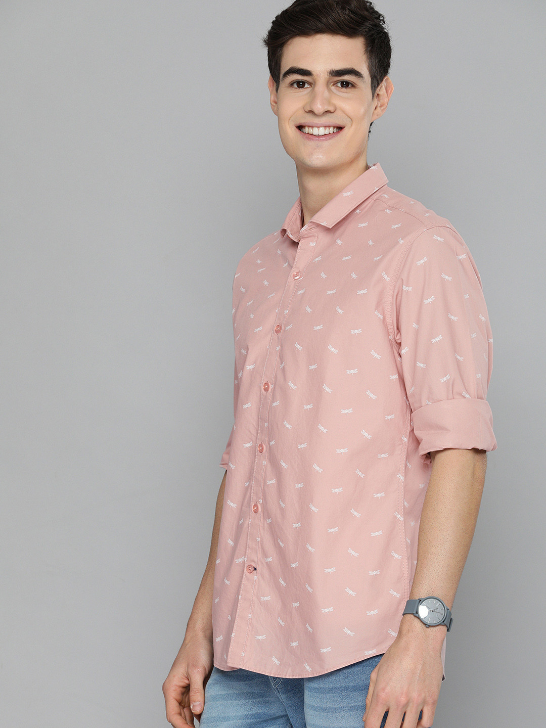 Mast & Harbour Men Pink & White Regular Fit Printed Casual Shirt