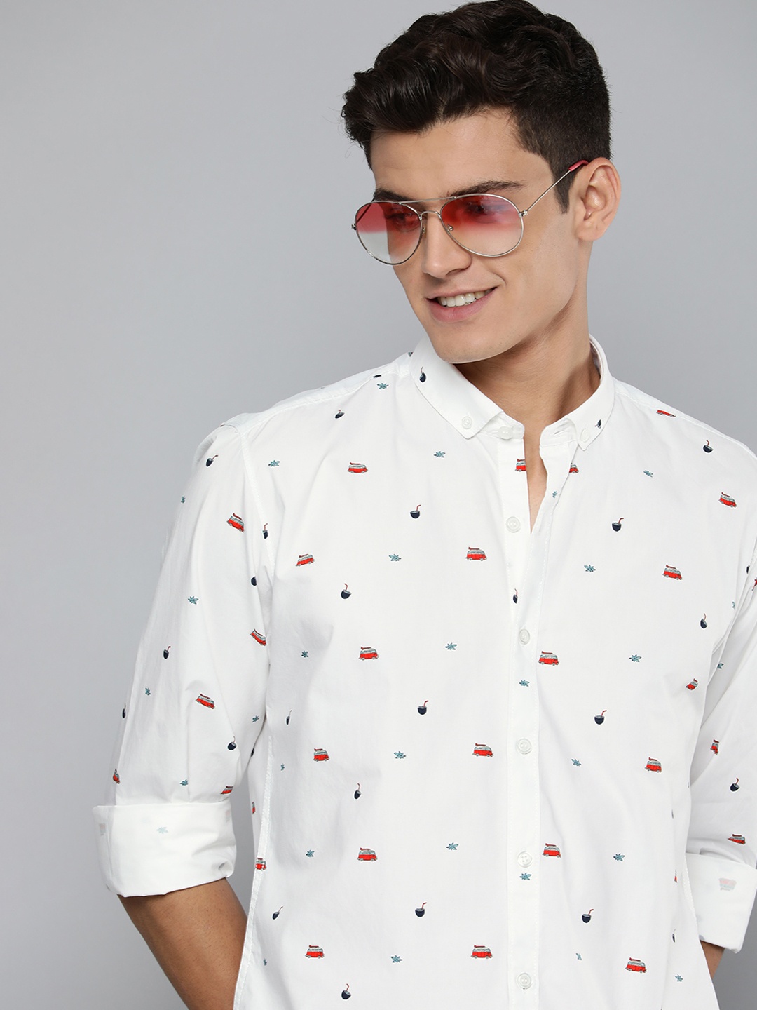 

Mast & Harbour Men White Conversational Printed Slim Fit Pure Cotton Casual Shirt