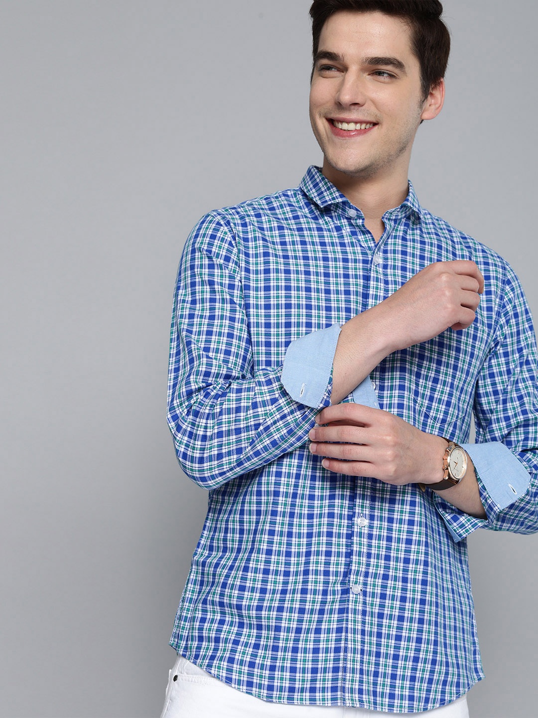 

Mast & Harbour Men Blue Slim Fit Tartan Checked Casual Shirt