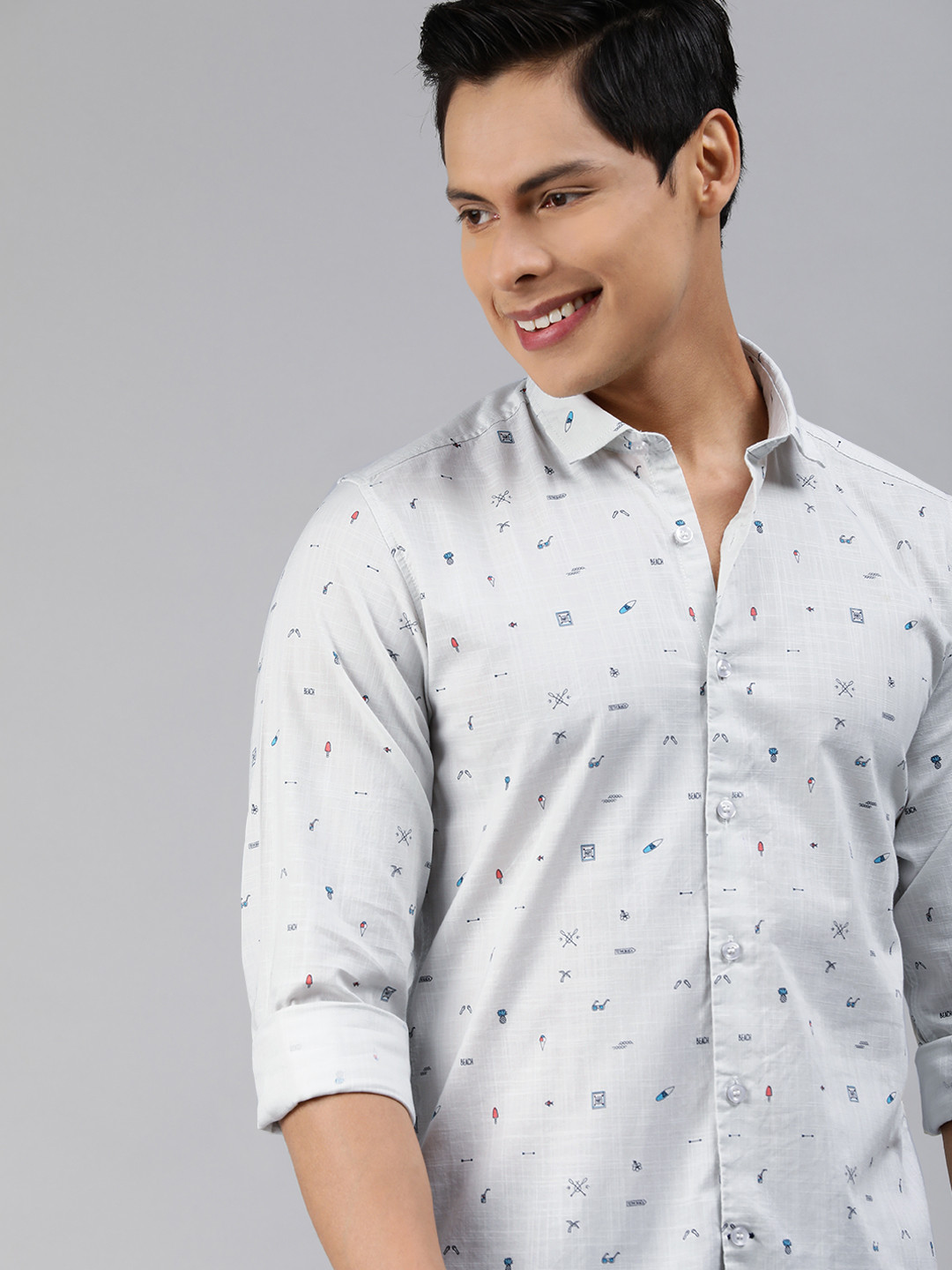 

Mast & Harbour Men Grey Printed Casual Shirt