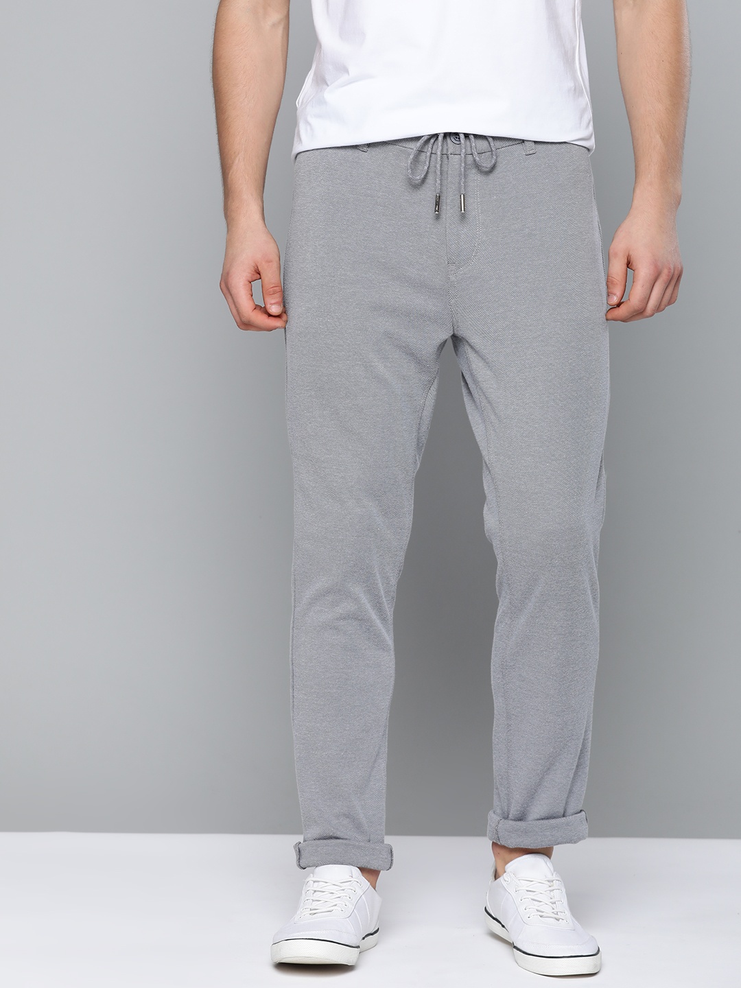 

Mast & Harbour Men Grey Regular Fit Solid Trousers