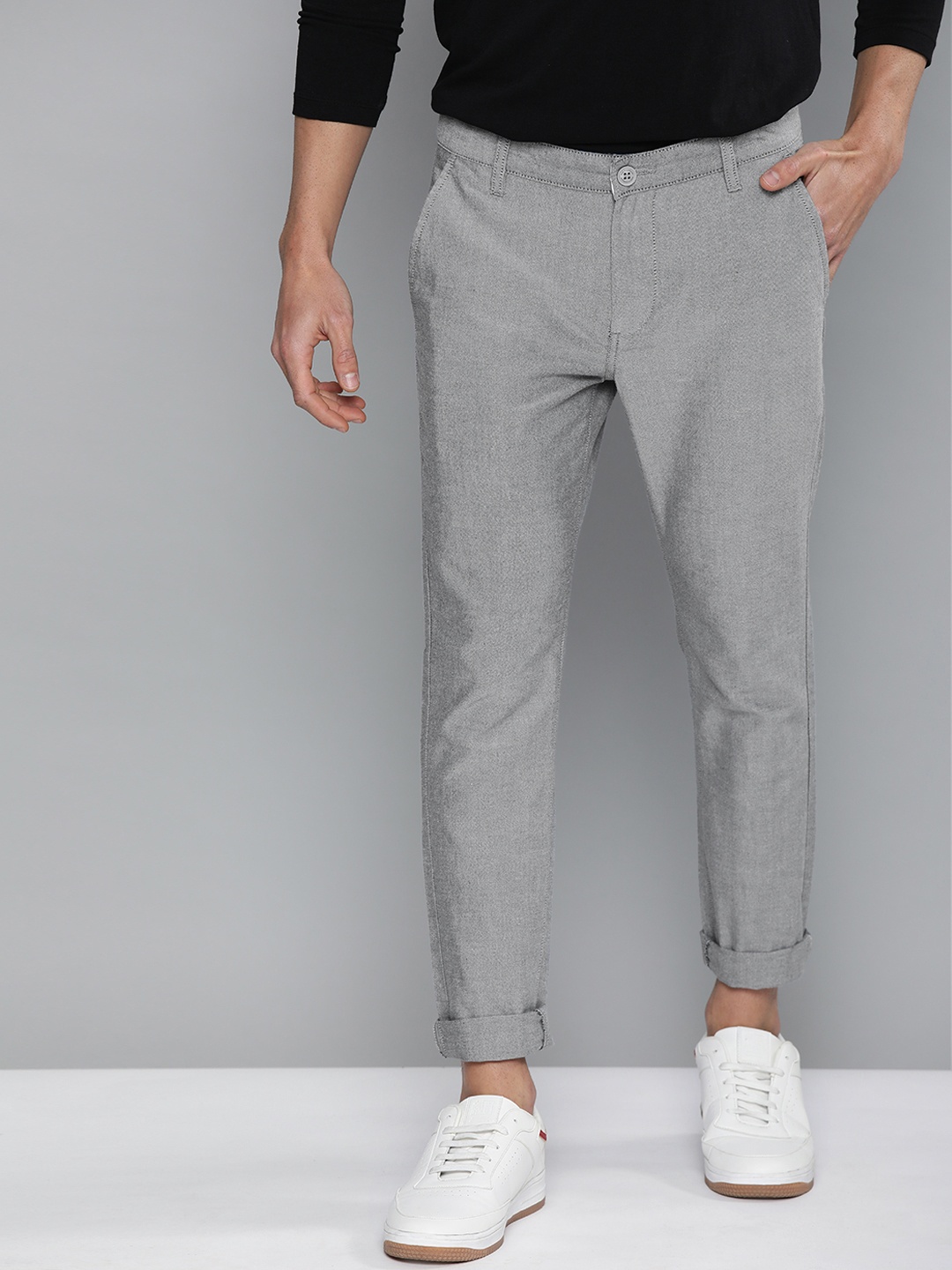 

Mast & Harbour Men Grey Regular Fit Solid Regular Trousers