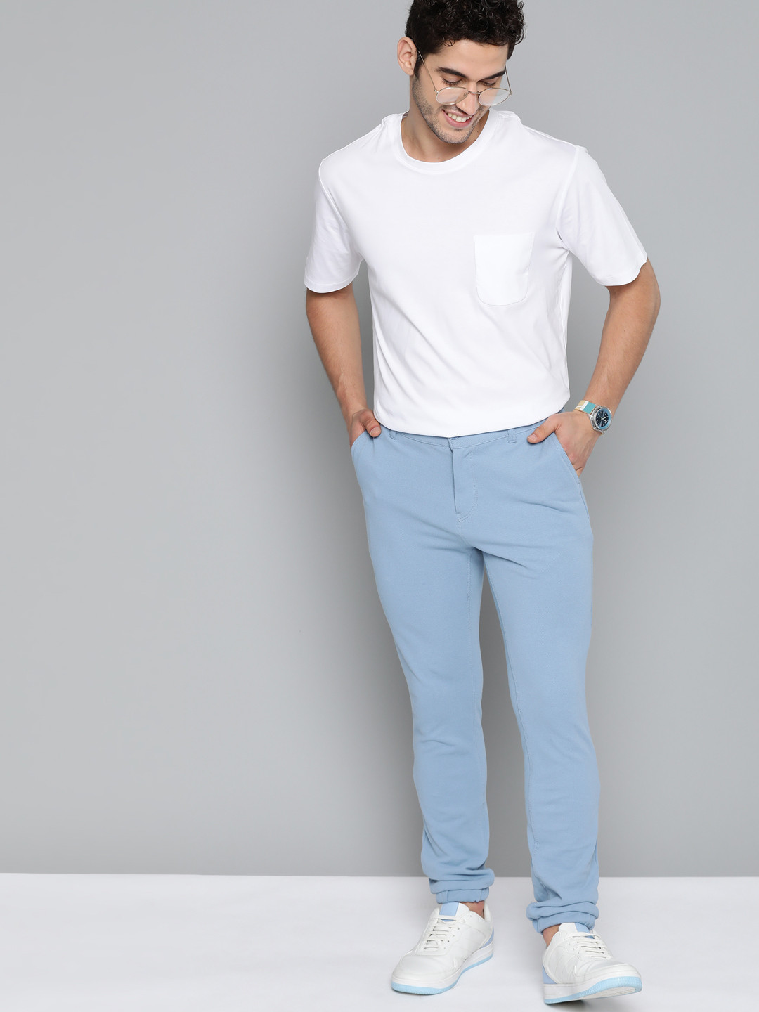 

Mast & Harbour Men Blue Regular Fit Pure Cotton Self Design Joggers