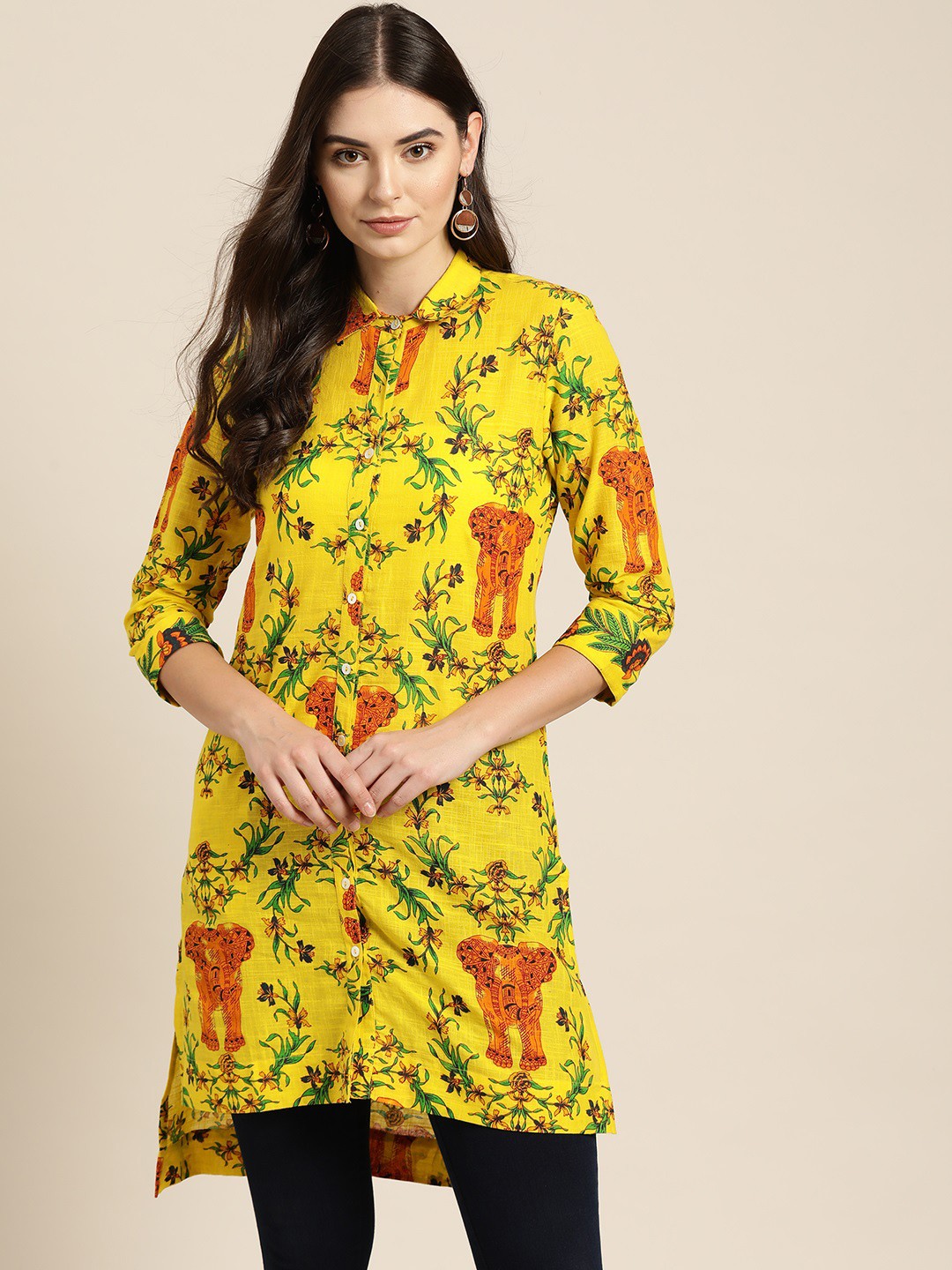 

Sangria Women Yellow & Orange Pure Cotton Ethnic Print Tunic