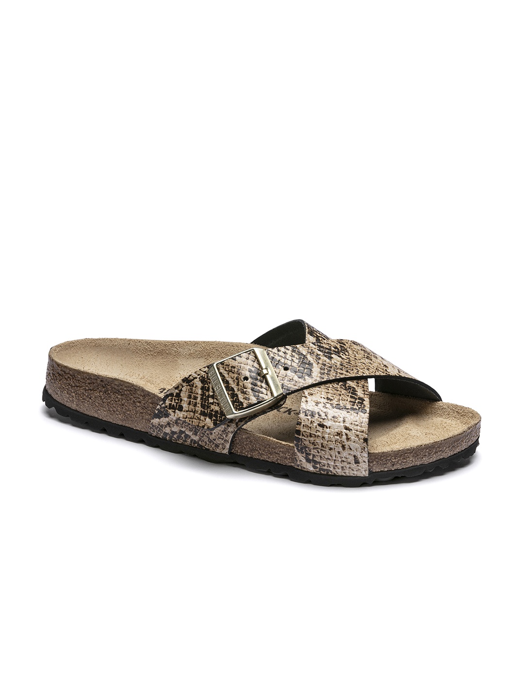 

Birkenstock Women Beige Printed Leather Siena Narrow Width Flats