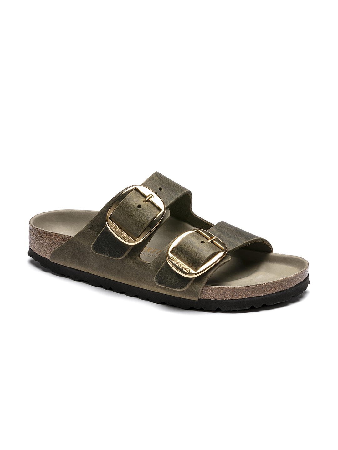 

Birkenstock Women Green Solid Leather Arizona Narrow Width Flats