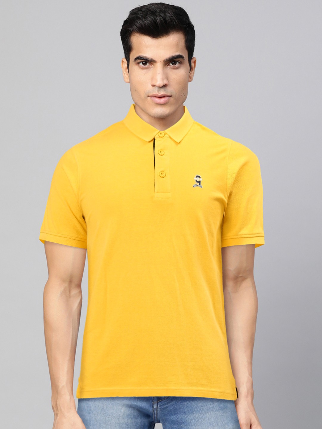 

SPYKAR Men Yellow Pure Cotton Solid Polo Collar Pure Cotton T-shirt