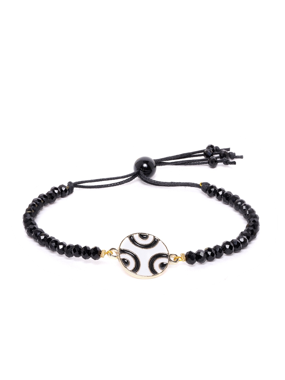 

Blueberry Black & White Gold-Plated Beaded Enamelled Evil Eye Handcrafted Bracelet