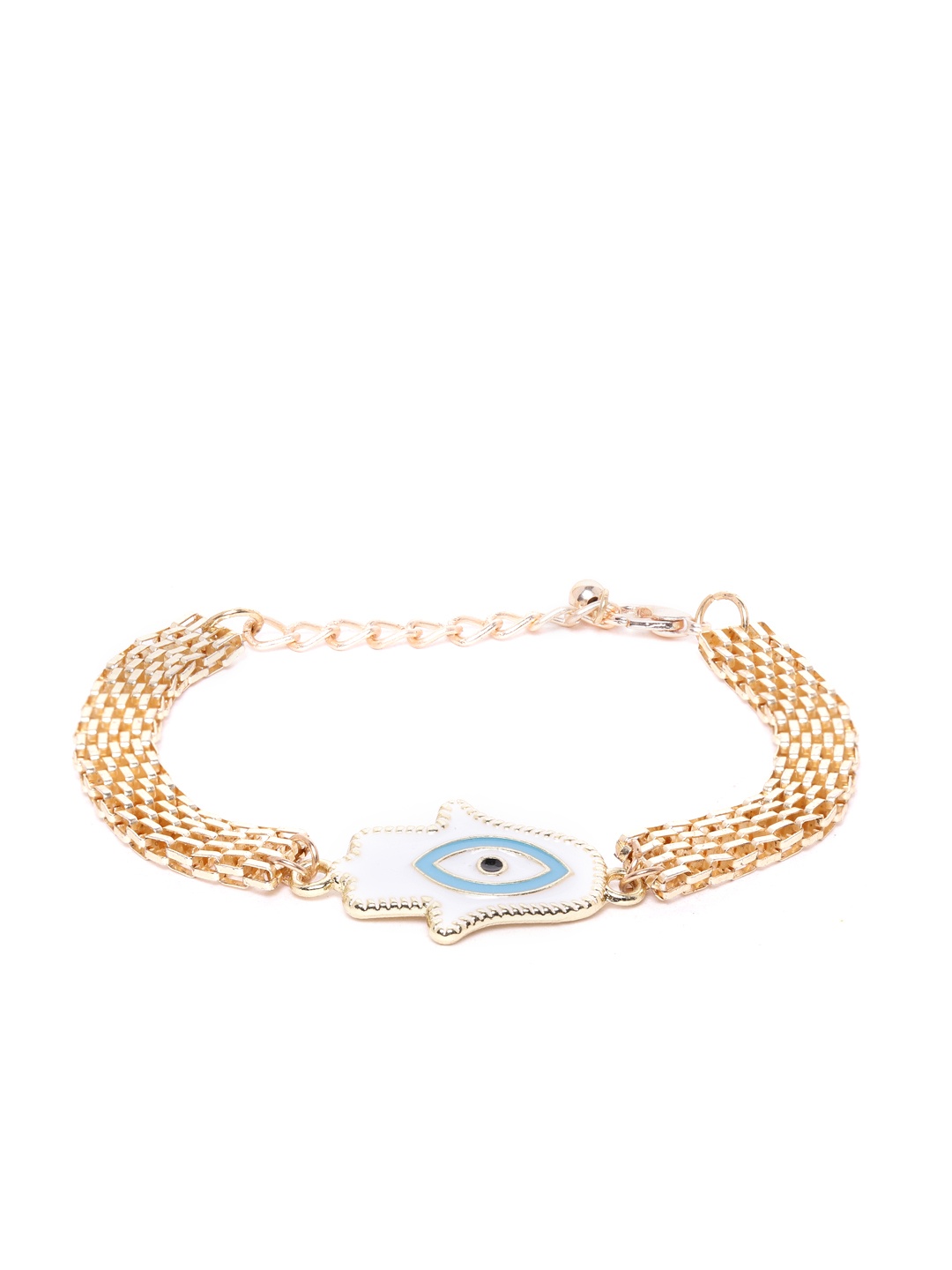 

Blueberry White & Blue Gold-Plated Enamelled Evil Eye Handcrafted Chain Bracelet