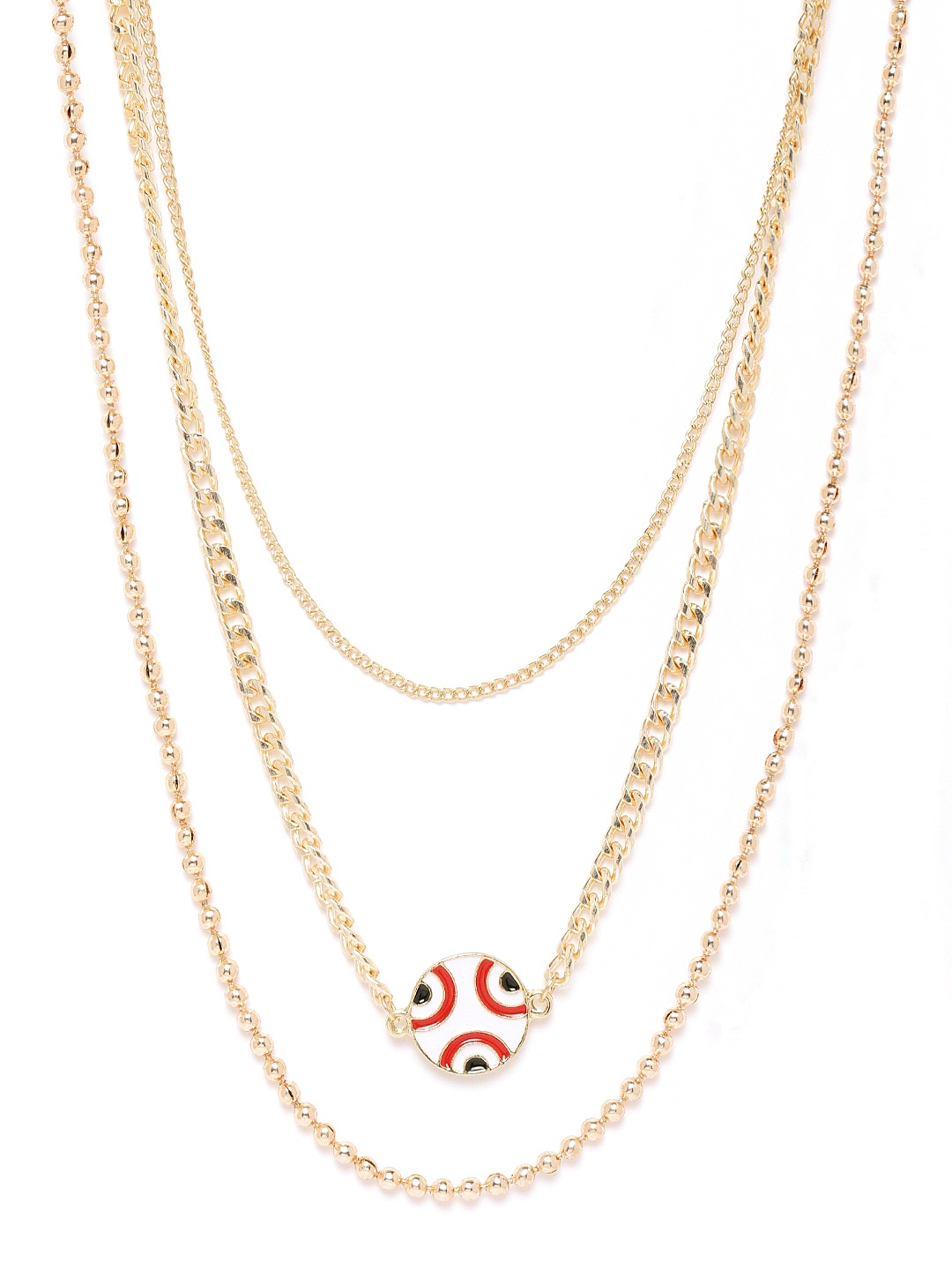 

Blueberry White & Red Gold-Plated Evil Eye Enamelled Layered Handcrafted Necklace