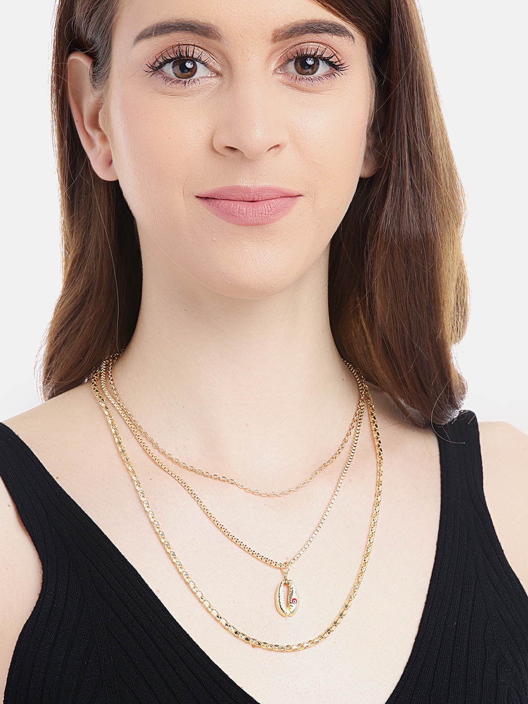 

Blueberry Red Gold-Plated Evil Eye Enamelled & Shell Detail Layered Handcrafted Necklace
