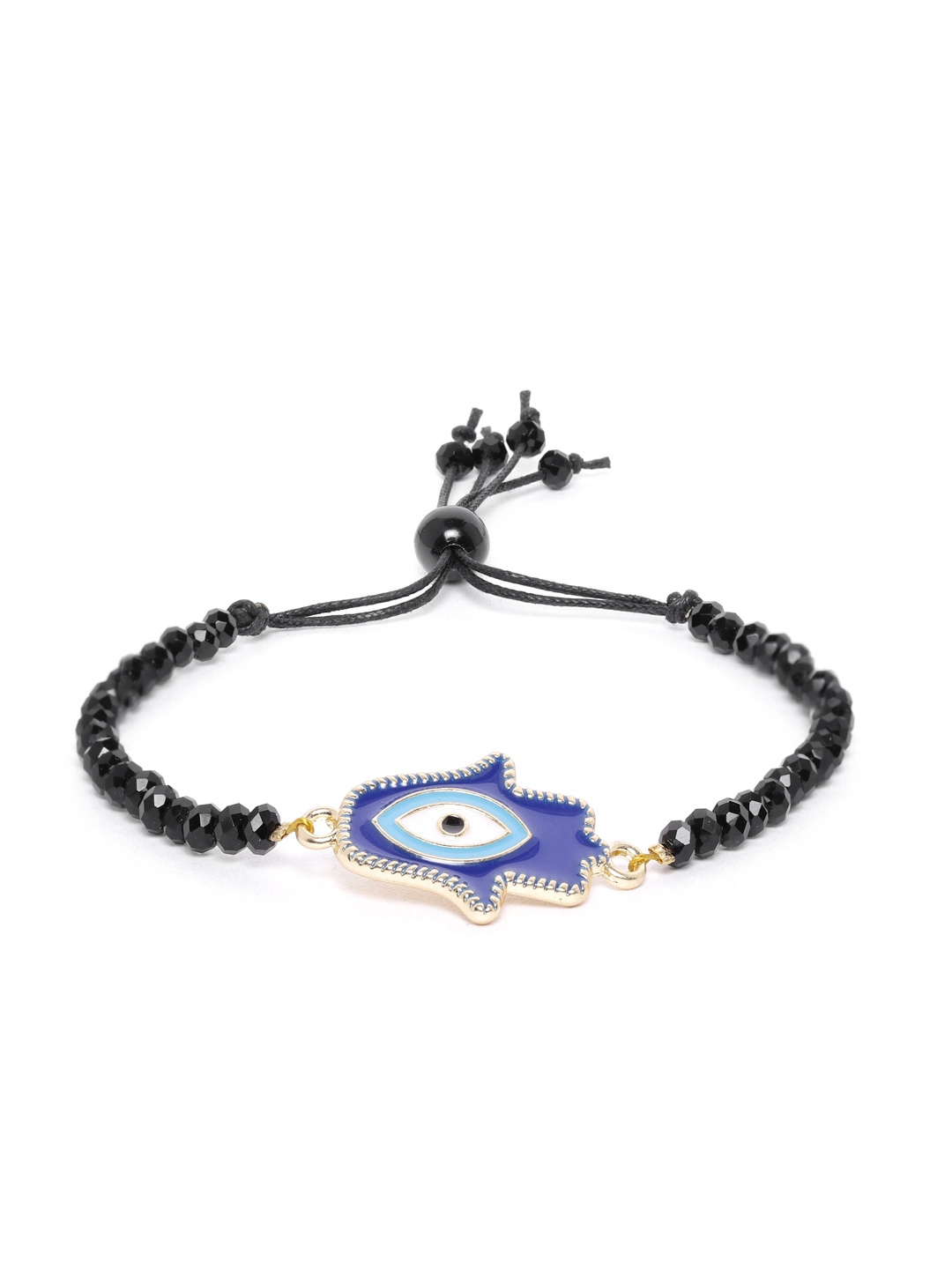 

Blueberry Black & Blue Gold-Plated Beaded Enamelled Evil Eye Handcrafted Bracelet