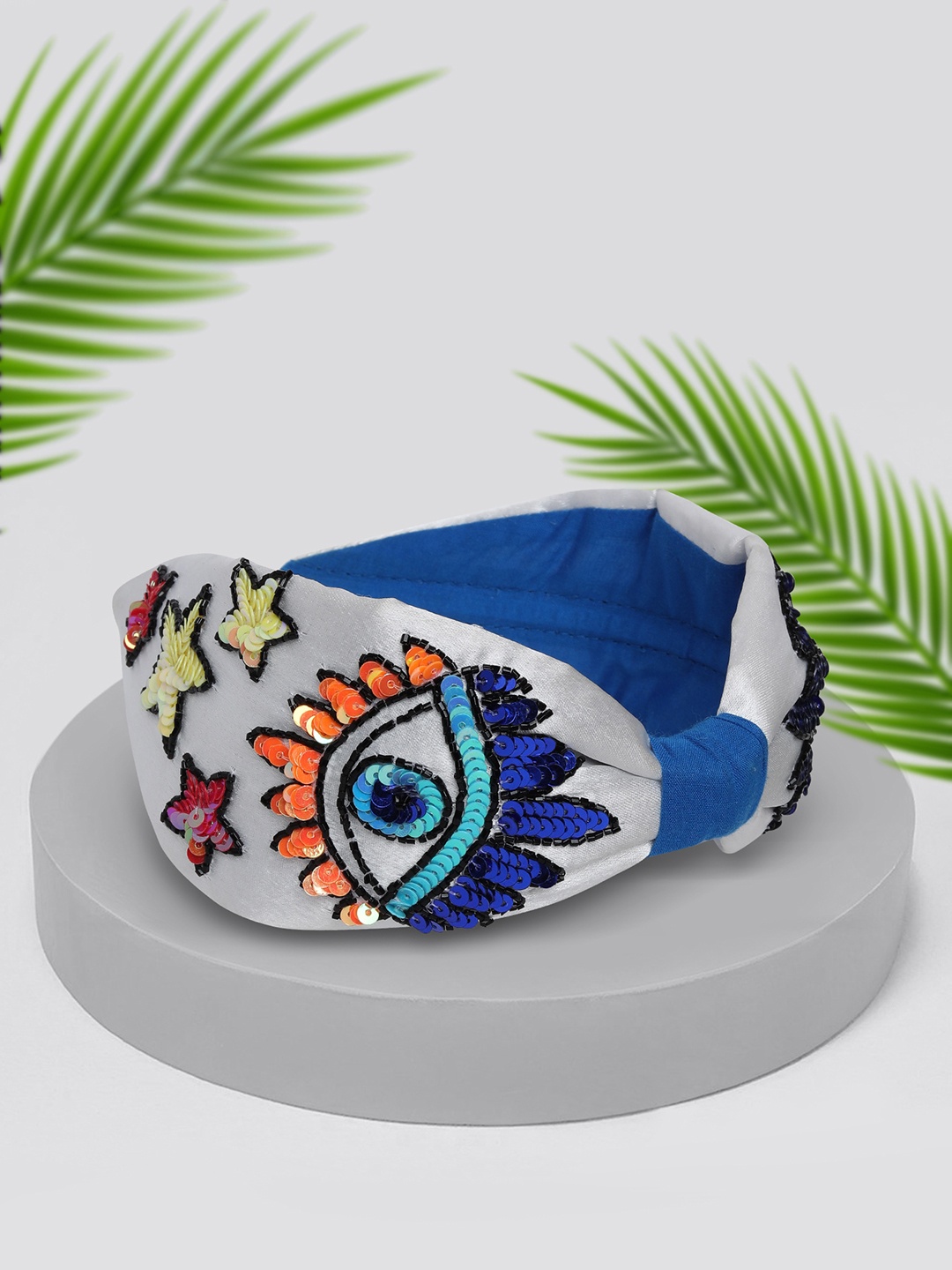 

Blueberry Women White & Blue Eye & Star Shaped Sequinned & Beaded Hairband