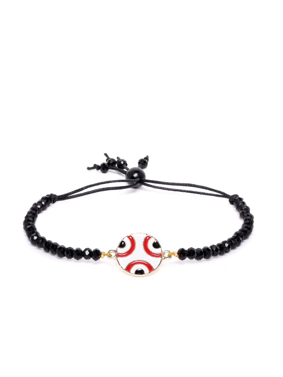 

Blueberry Black & White Gold-Plated Beaded Enamelled Evil Eye Handcrafted Bracelet