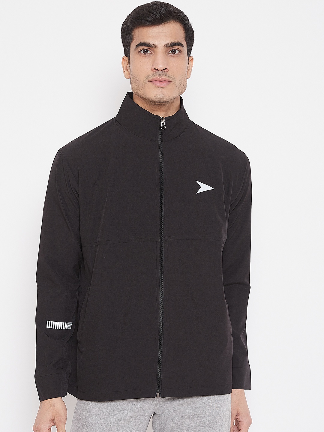 

Sportigoo Men Black Solid Reflective Strip Sporty Jacket