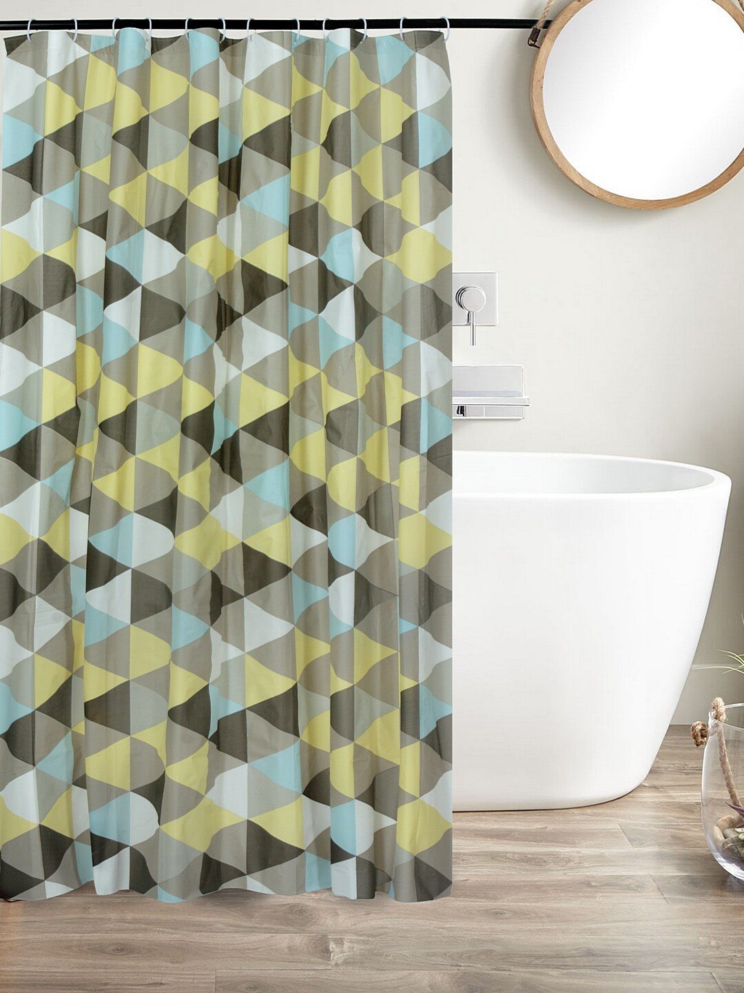 

Clasiko Green Printed Shower Curtain with Hooks