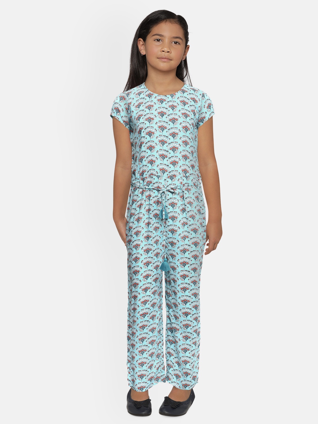 

Global Desi Girls Blue Ethnic Motifs Printed Basic Jumpsuit
