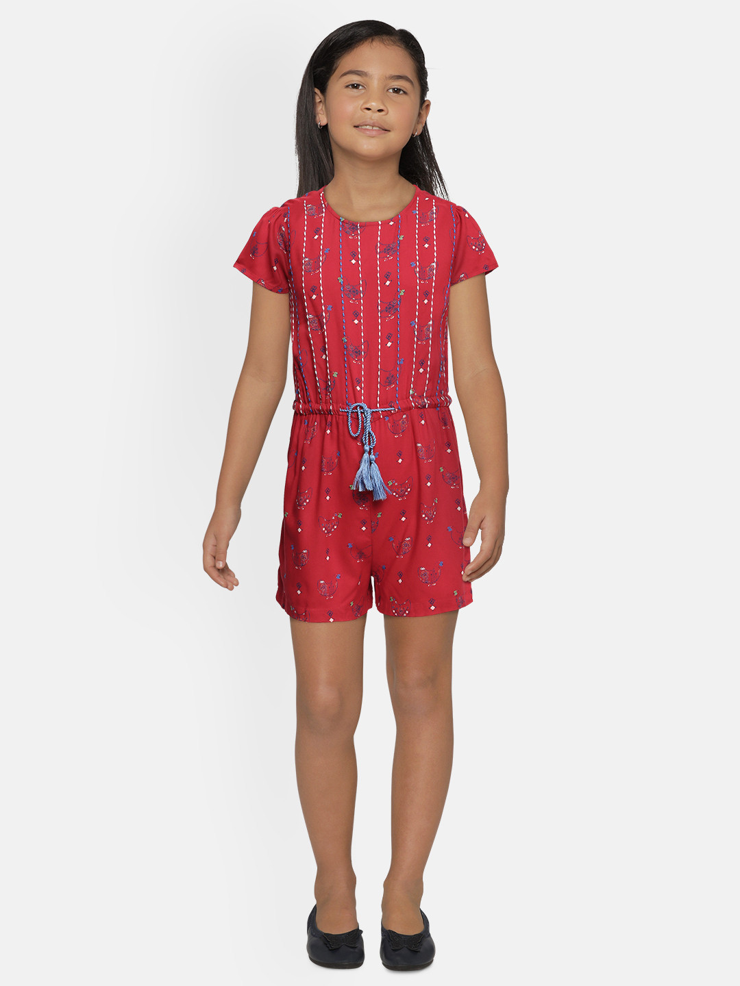 

Global Desi Girls Red Printed Playsuit