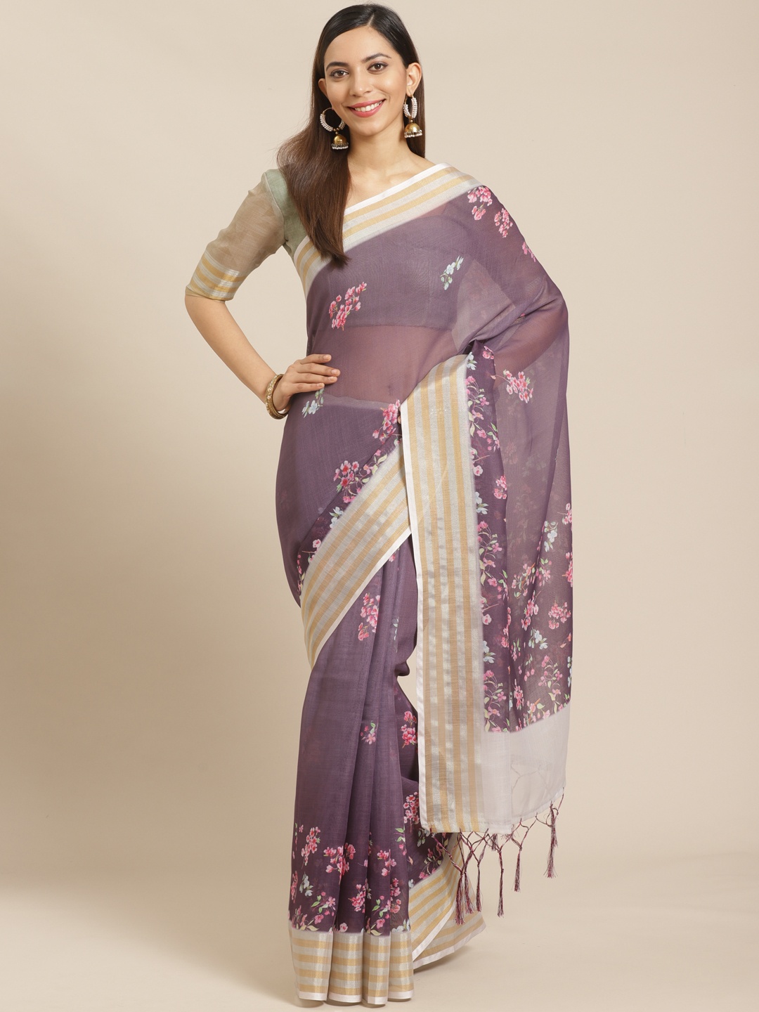 

Saree mall Purple & Pink Floral Print Saree