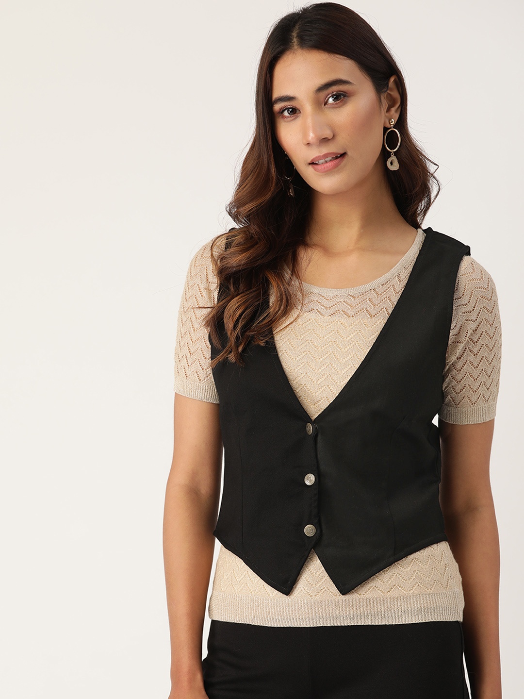 

Cottinfab Women Black Solid Lightweight Waistcoat