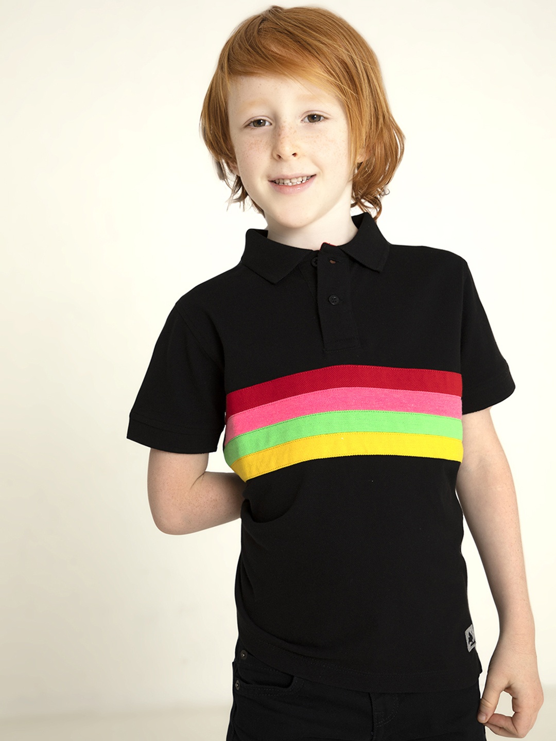 

Cherry Crumble Boys Black Striped Pure Cotton Polo Pure Cotton T-shirt