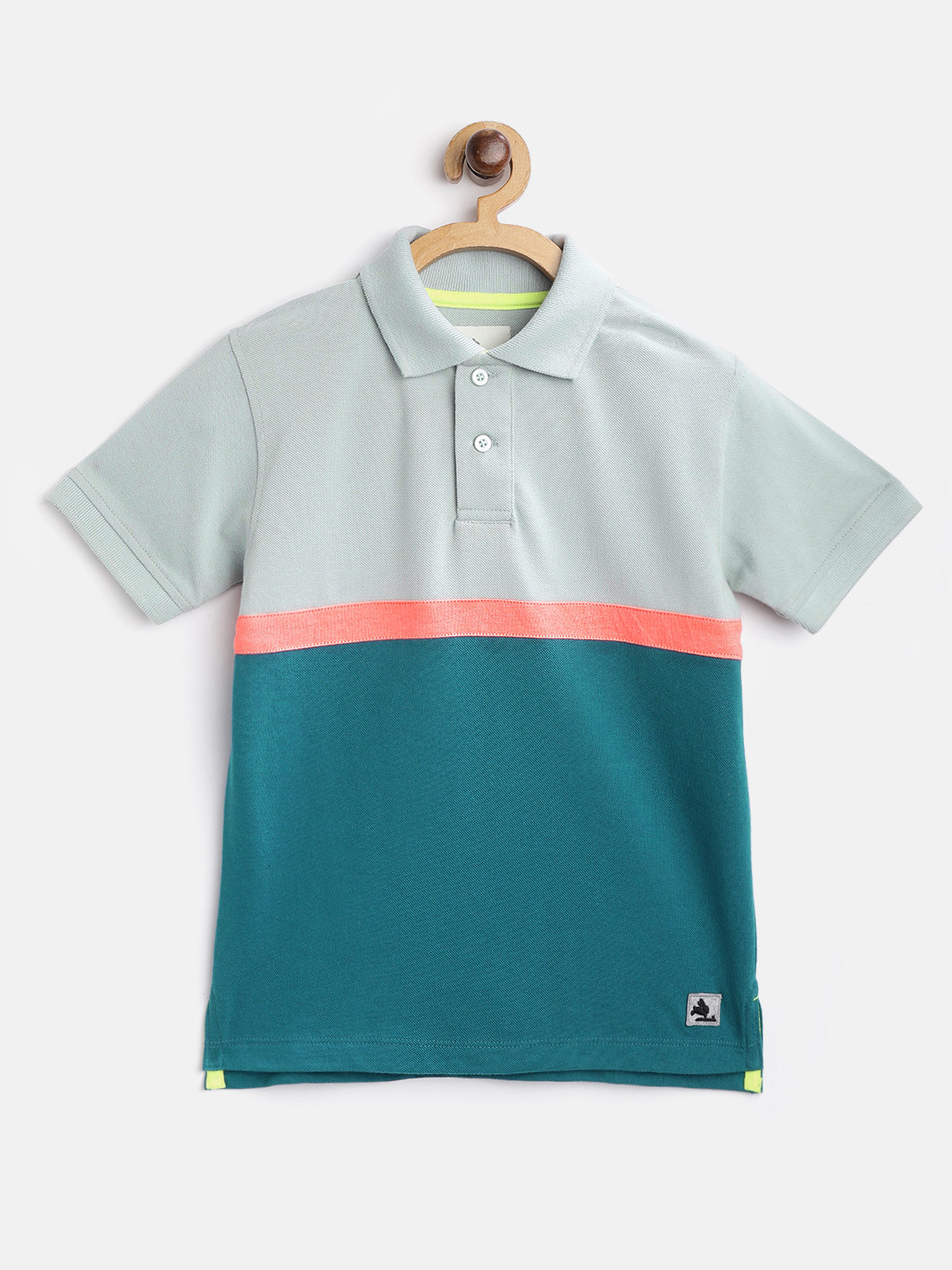 

Cherry Crumble Boys Teal Blue & Mint Green Colourblocked Polo Collar T-shirt