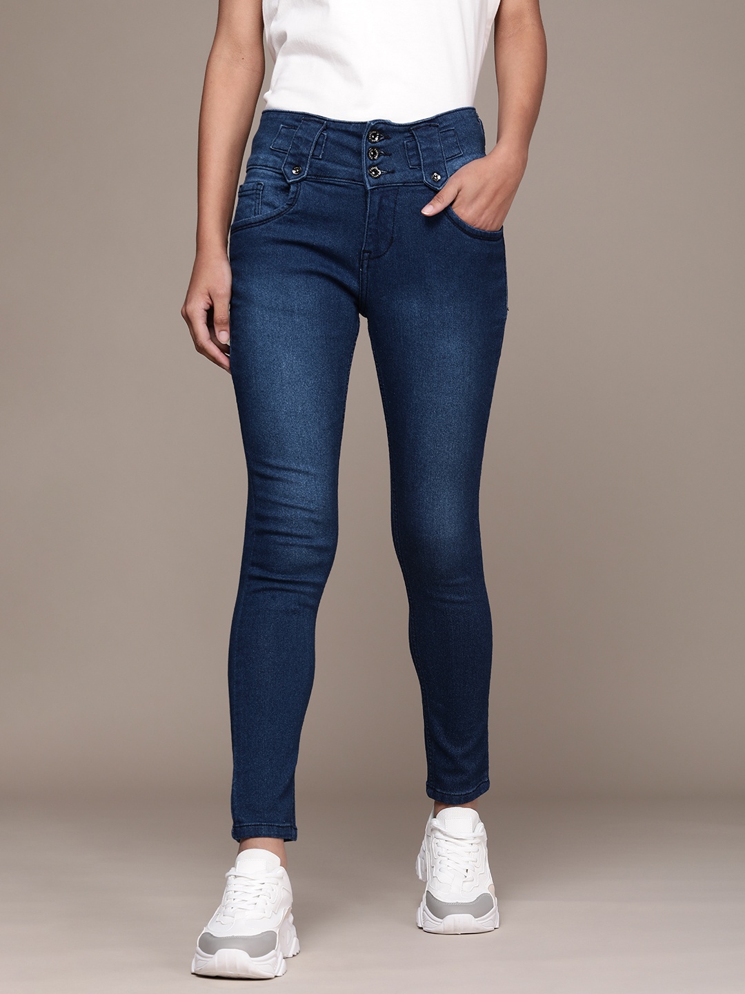 

High Star Women Navy Blue Slim Fit High-Rise Light Fade Stretchable Jeans