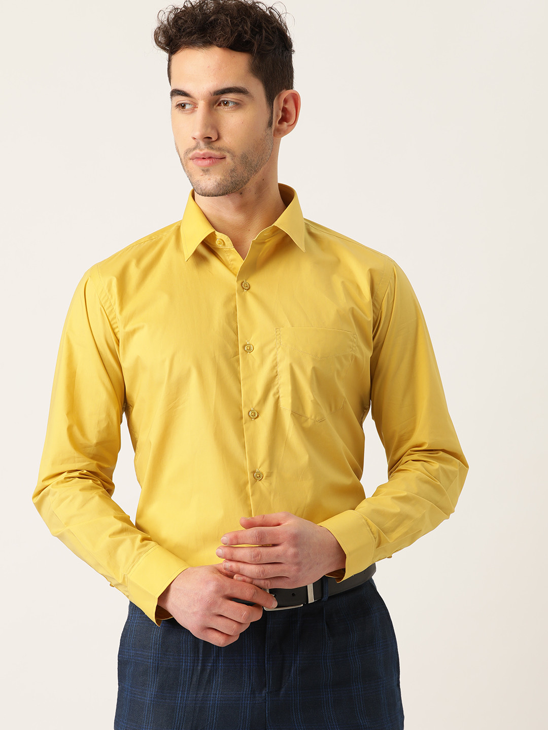 

Hancock Men Mustard Slim Fit Solid Pure Cotton Formal Shirt