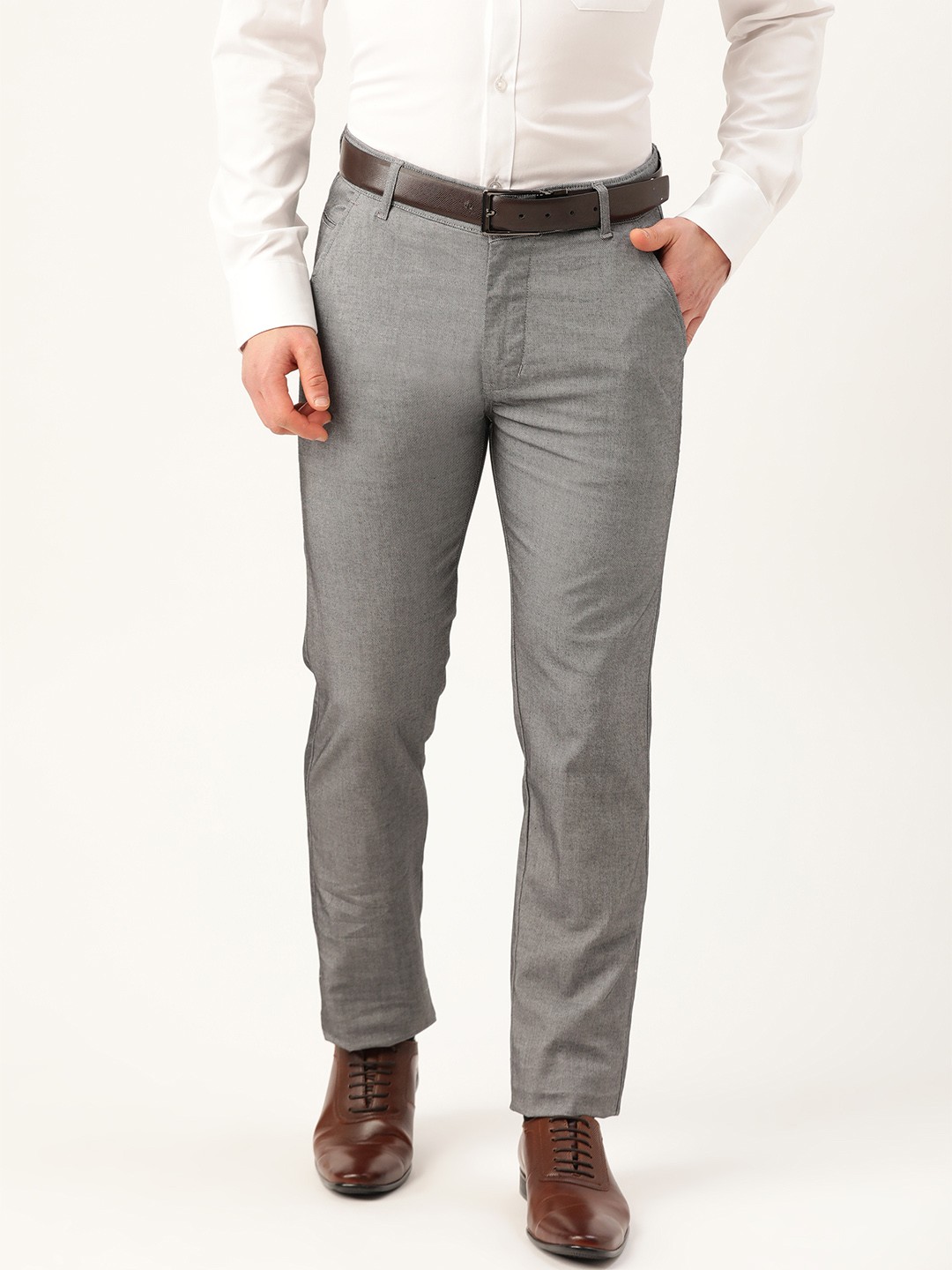 

Hancock Men Grey & Black Original Slim Fit Checked Formal Trousers