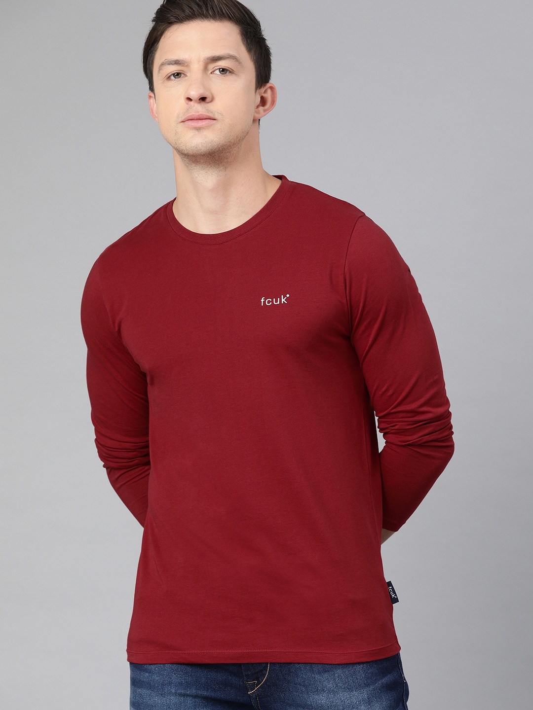 

French Connection Men Red Printed Round Neck Pure Cotton T-shirt