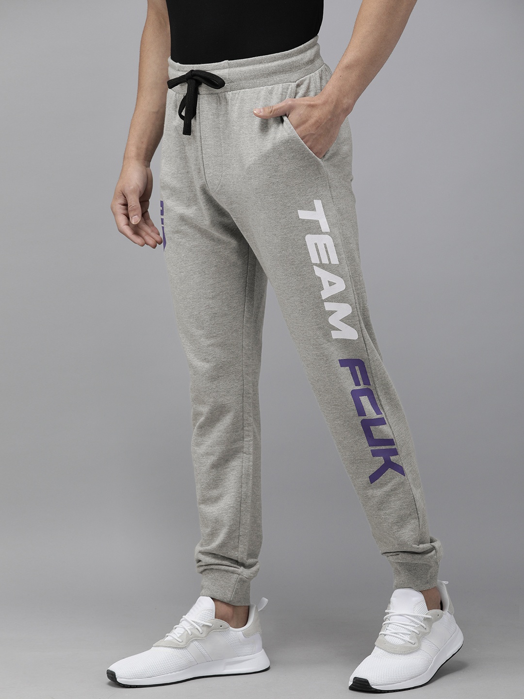 

French Connection Men Grey Melange Brand Logo Printed Joggers