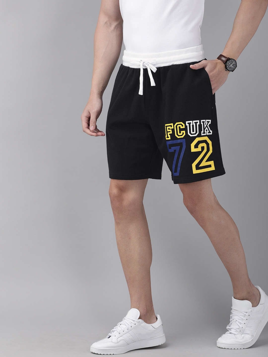 

French Connection Men Black Printed Slim Fit Sports Shorts