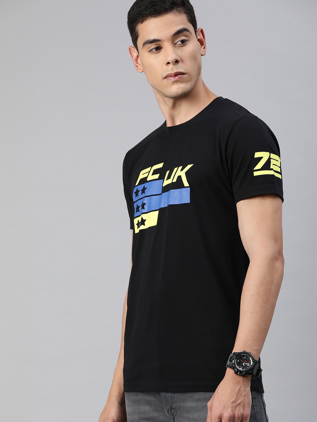 

French Connection Men Black Slim Fit Printed Round Neck T-shirt