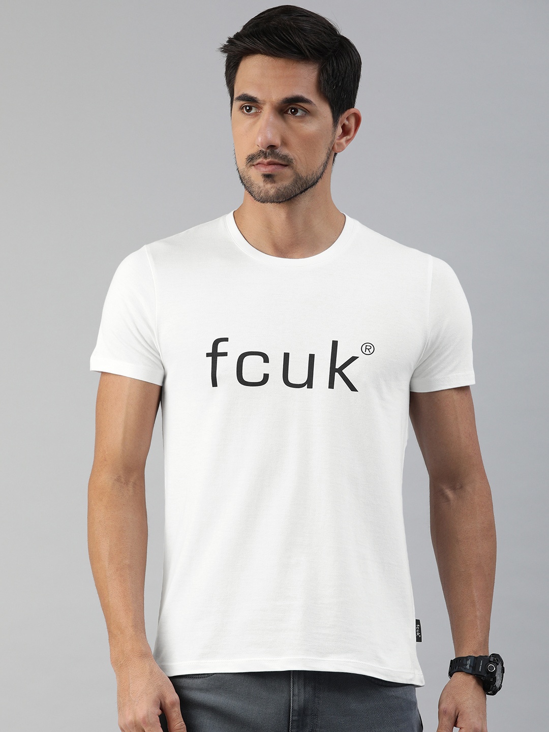 

French Connection Men White Printed Round Neck Pure Cotton T-shirt