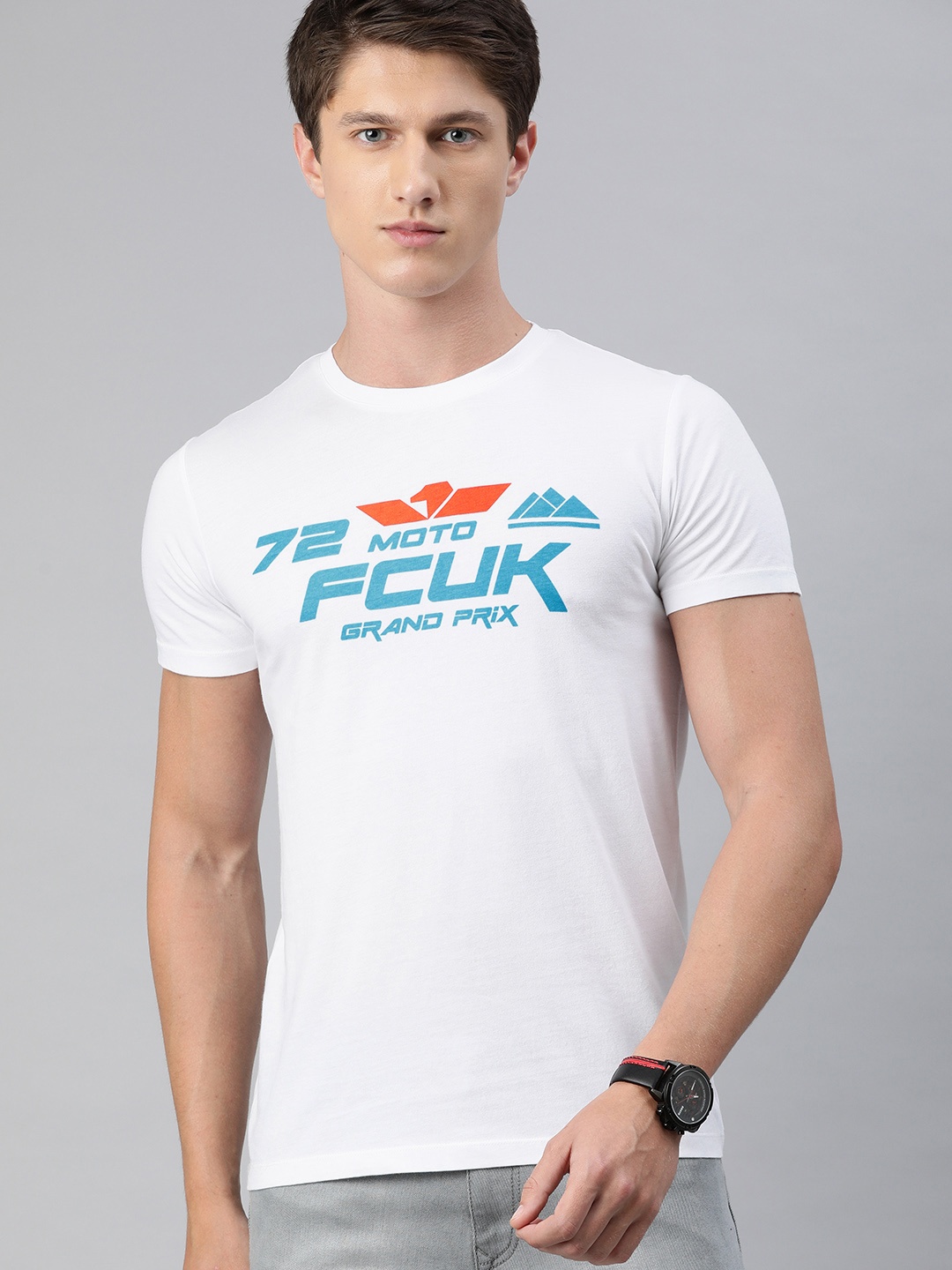 

French Connection Men White Printed Round Neck Pure Cotton T-shirt