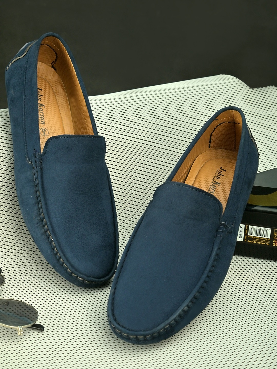 

John Karsun Men Navy Blue Suede Loafers