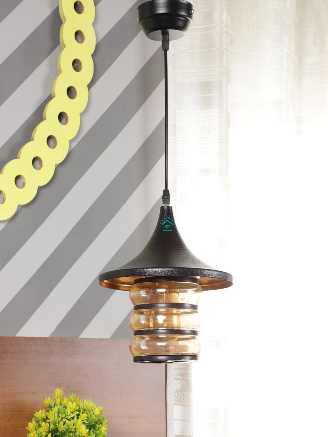 

MFD HOME FURNISHING Black Textured Hanging Light