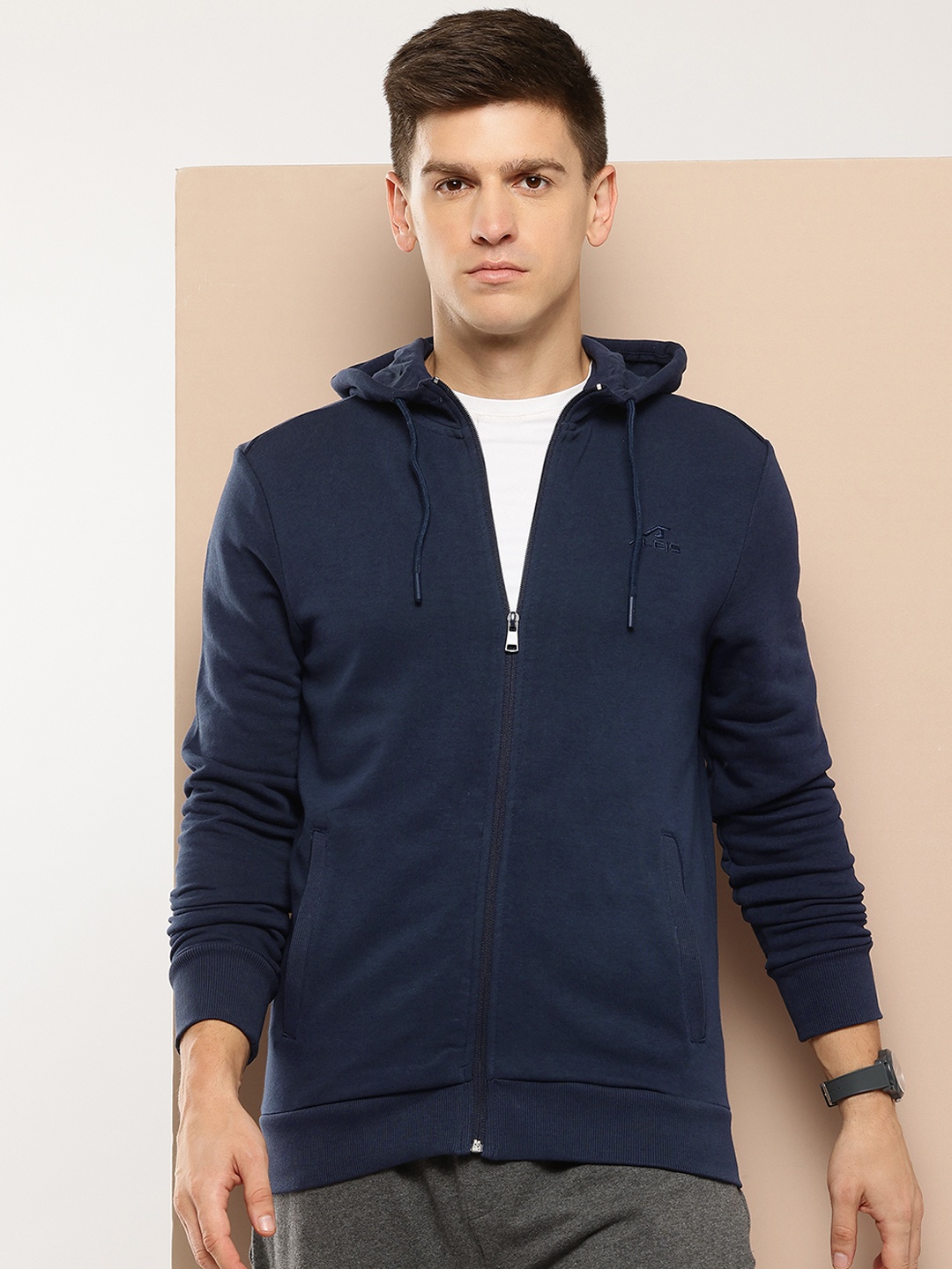 

Alcis Men Navy Blue Solid Hooded Sweatshirt