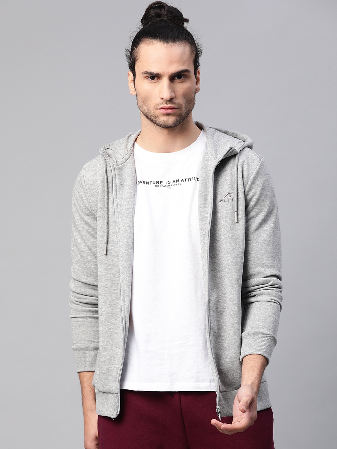 

Alcis Men Grey Melange Solid Hooded Sweatshirt