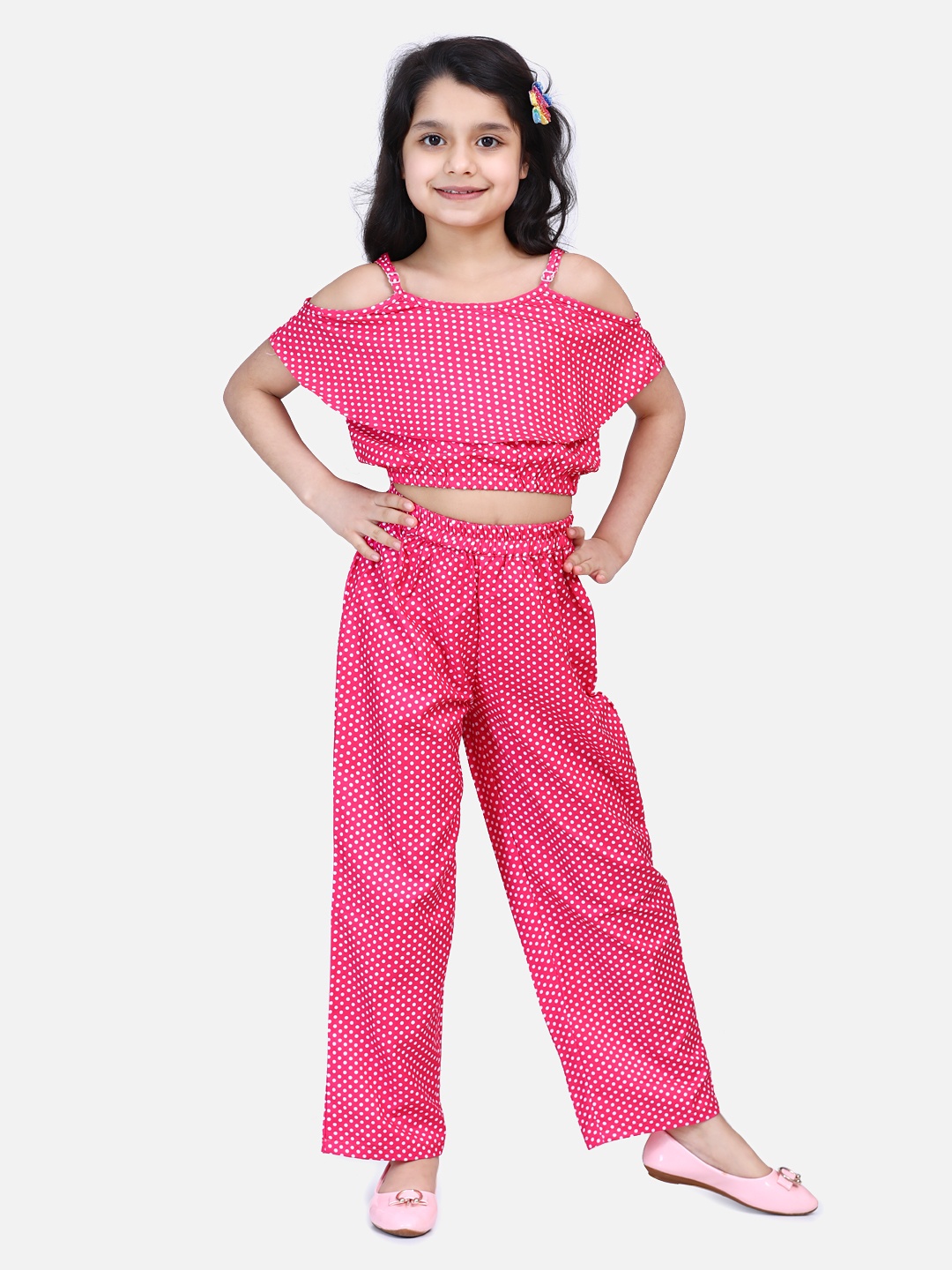 

LilPicks Girls Pink Printed Top with Trousers