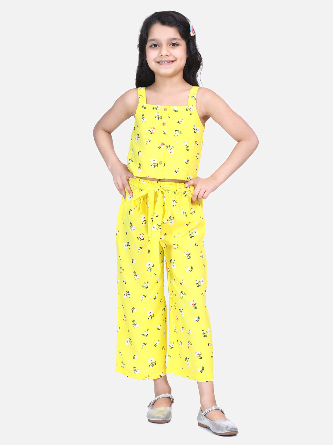 

LilPicks Girls Yellow Printed Top with Palazzos