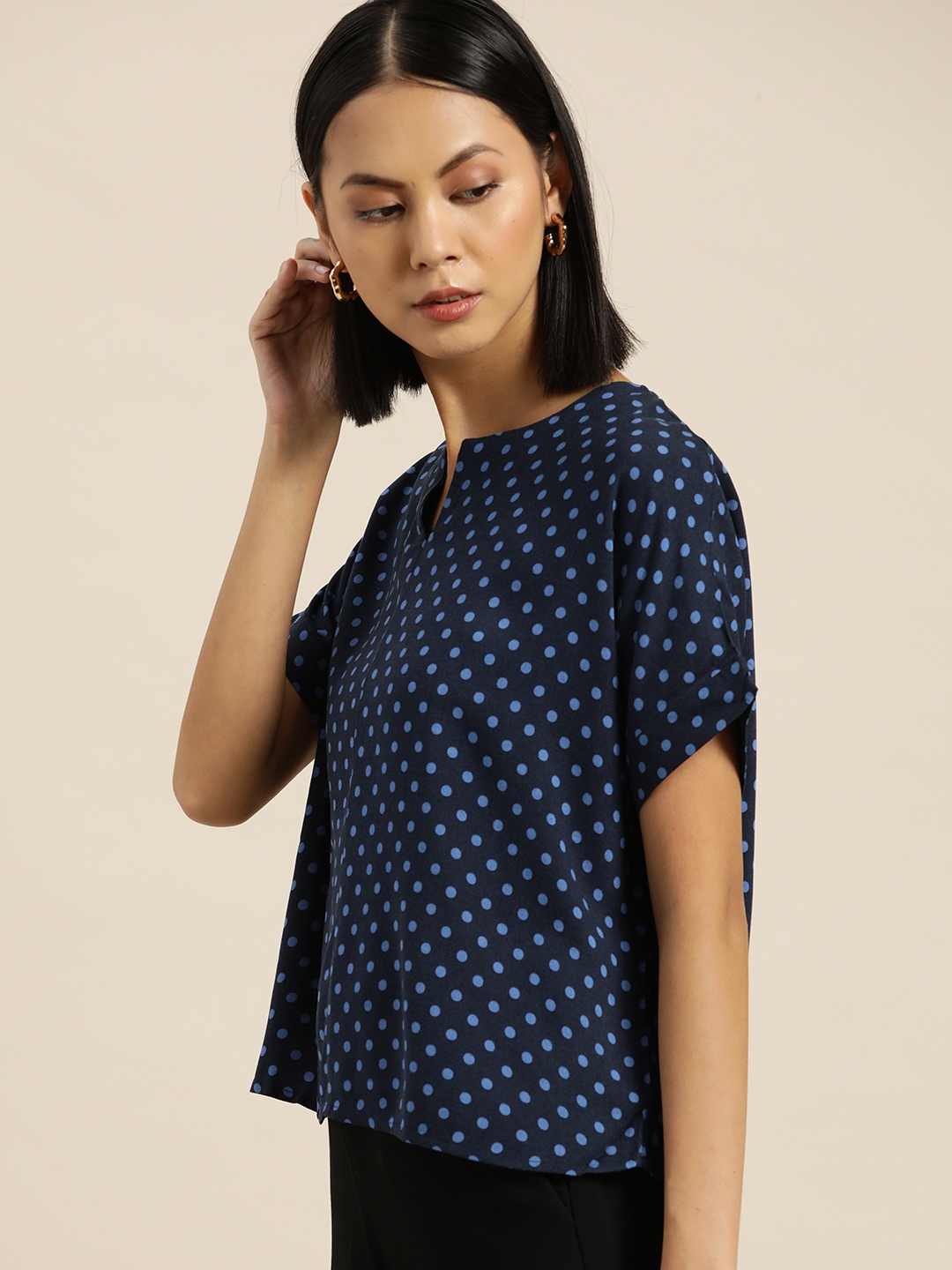 

her by invictus Navy Blue Polka Dots Printed Top