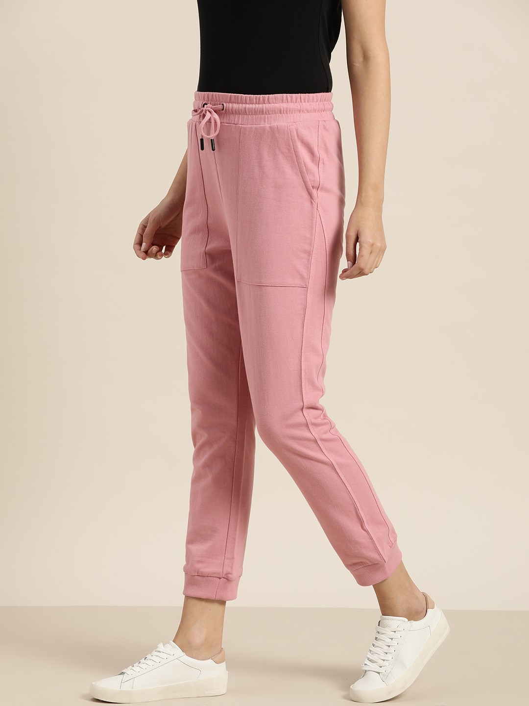 

her by invictus Women Pink Pure Cotton Solid Cropped Joggers