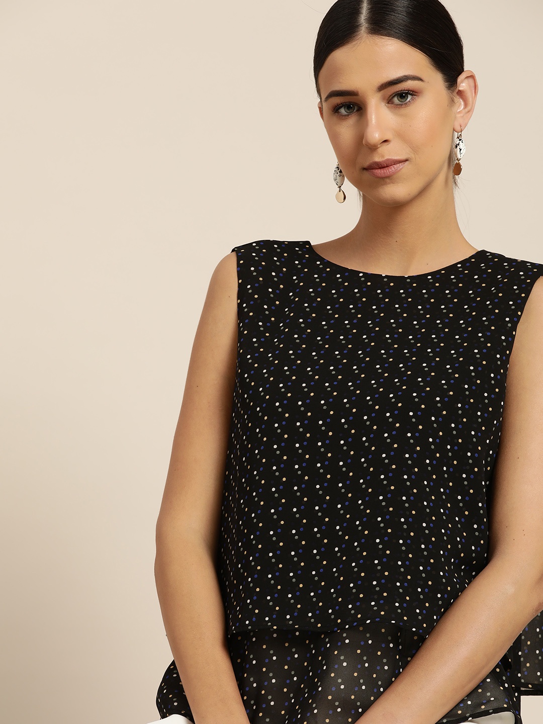 

her by invictus Black & White Polka Dot Print Layered Regular Top