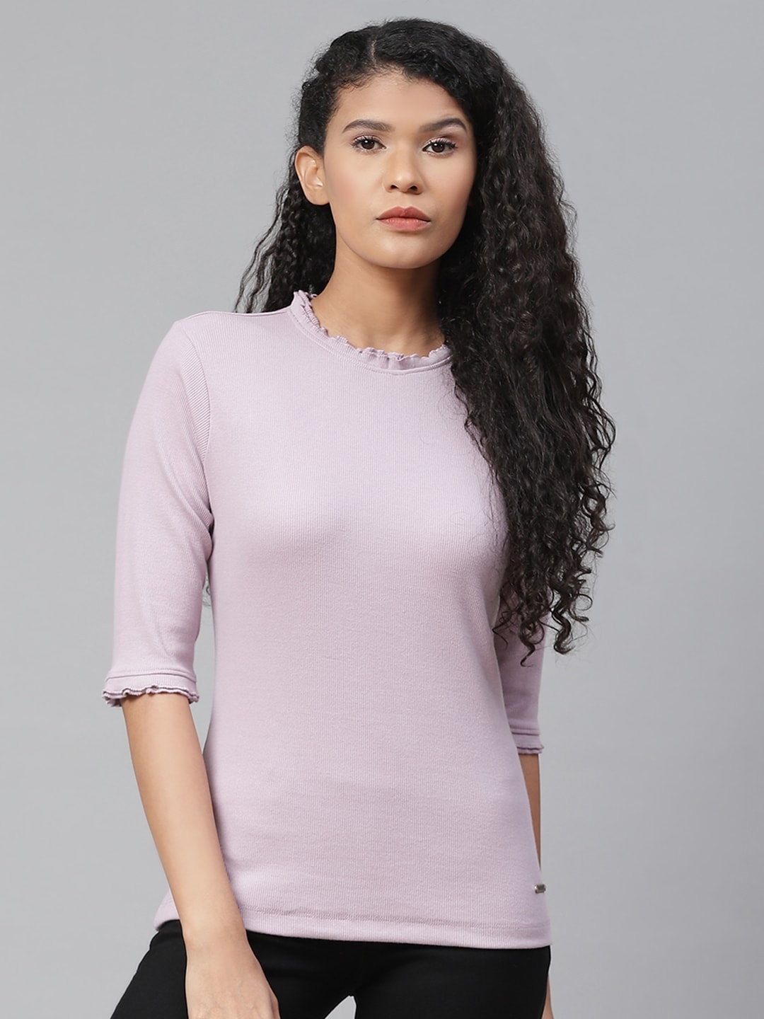 

The Roadster Lifestyle Co Lavender Ribbed Regular Top with Lettuce Edge